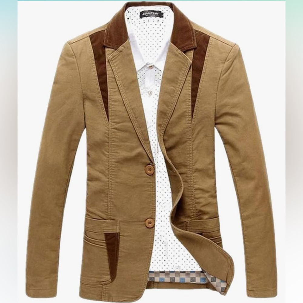 Modern Fantasy Men's Casual Suit Jacket Corduroy Collar 2 Buttons Blazer Jacket